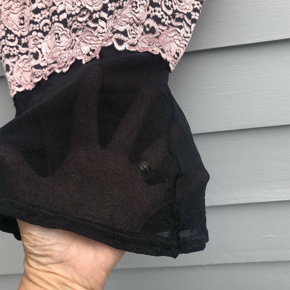 Vintage Black Sheer Mesh Camisole Wide Pink Lace Band Under Layer Garment - Picture 5 of 6